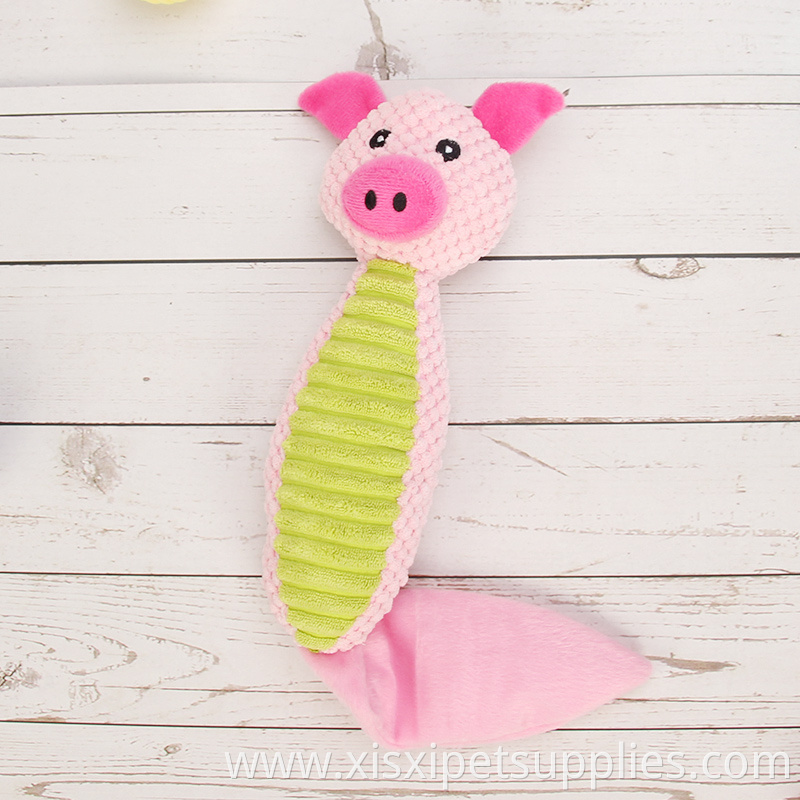 Squeaky pet toy plush monkey pig dog toy for chew and tug tail inside crinkle paper